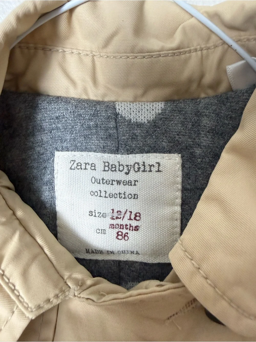 Zara Babygirl Tan Trench Coat Lined 12/18 Months